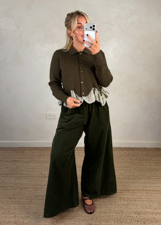 Gingham peplum knit - Khaki-The Style Attic
