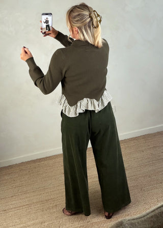Gingham peplum knit - Khaki-The Style Attic
