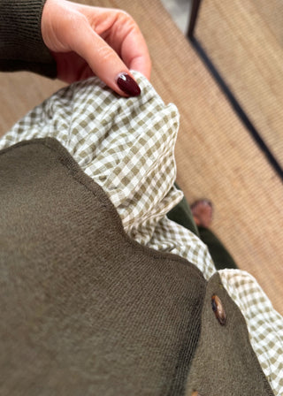 Gingham peplum knit - Khaki-The Style Attic