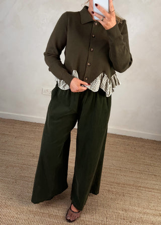 Gingham peplum knit - Khaki-The Style Attic
