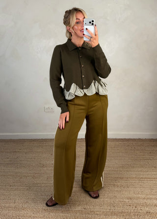 Gingham peplum knit - Khaki-The Style Attic