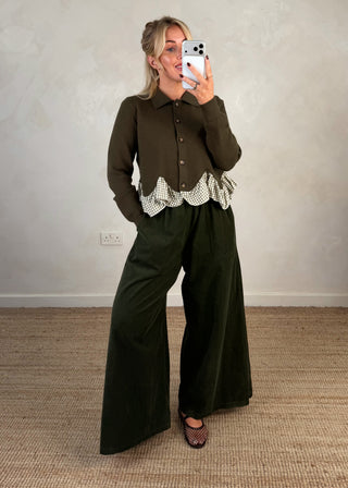 Gingham peplum knit - Khaki-The Style Attic