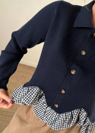 Gingham peplum knit - Navy-The Style Attic
