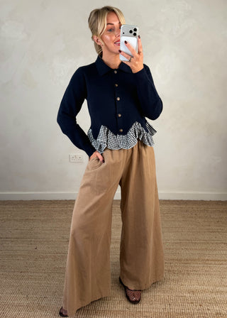 Gingham peplum knit - Navy-The Style Attic