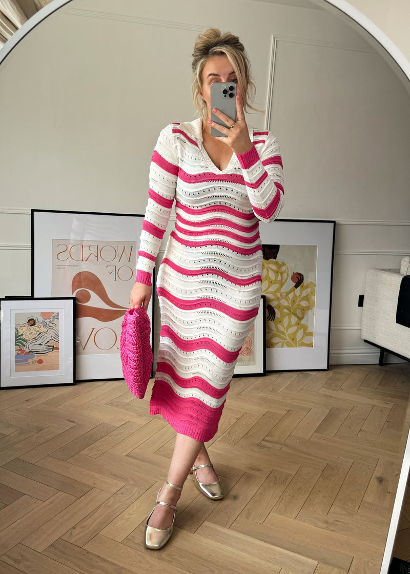 Gisele knitted dress - hot pink-The Style Attic