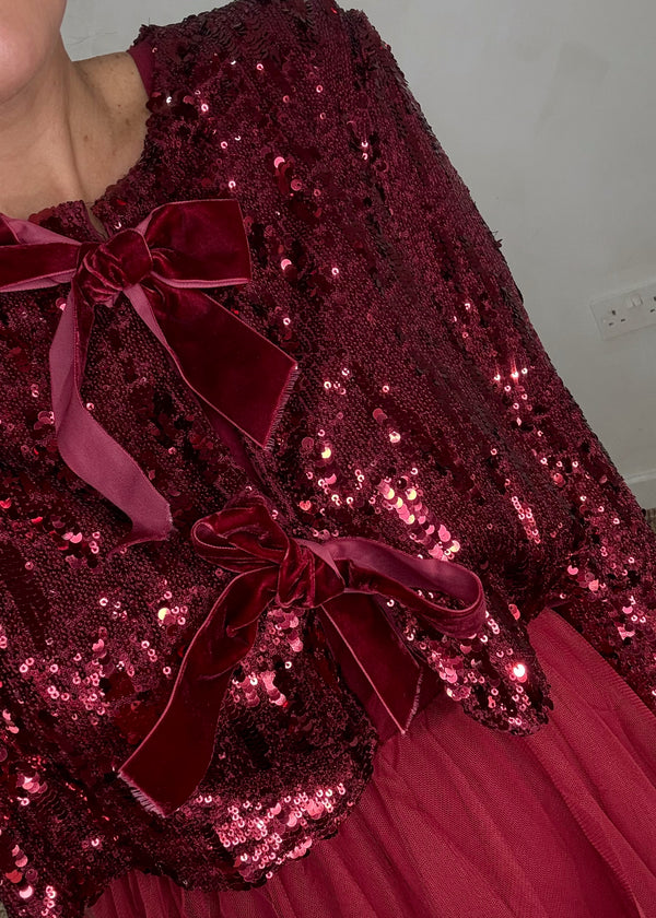 Glitterball Sequin dress set - deep red-The Style Attic
