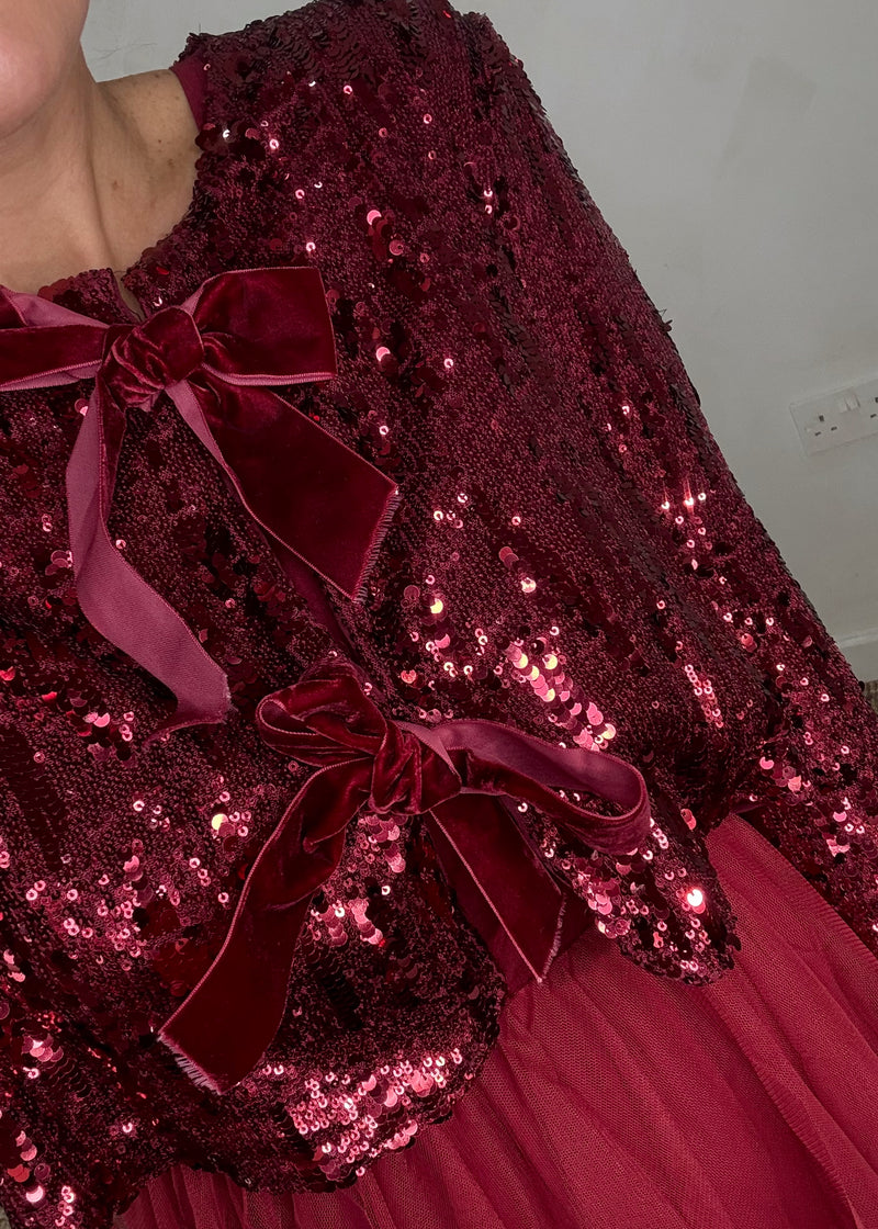 Glitterball Sequin dress set - deep red-The Style Attic
