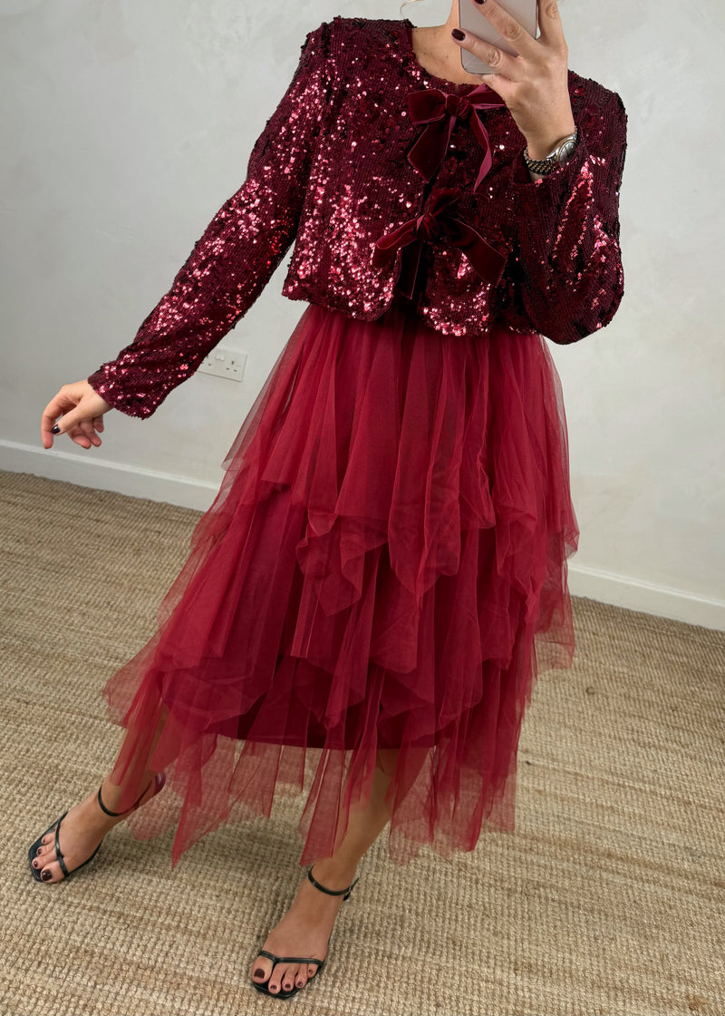 Glitterball Sequin dress set - deep red-The Style Attic