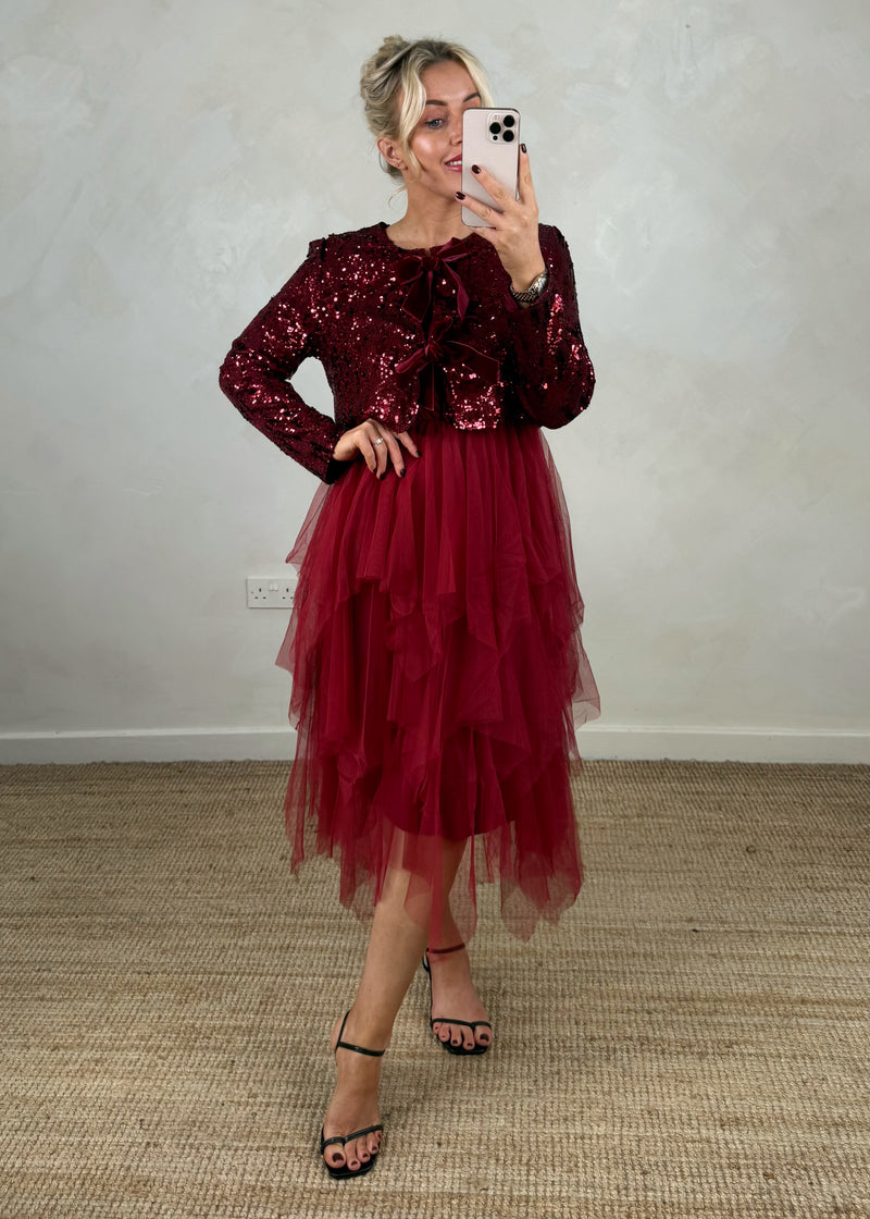 Glitterball Sequin dress set - deep red-The Style Attic