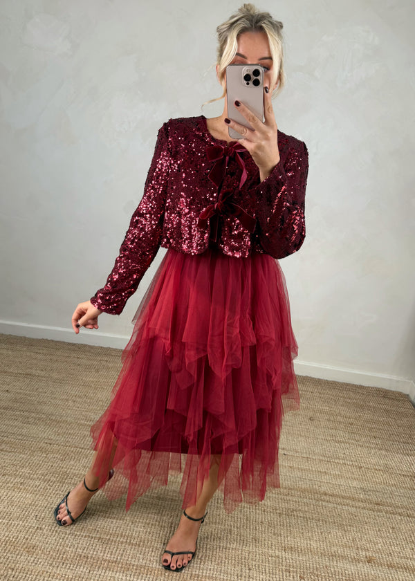 Glitterball Sequin dress set - deep red-The Style Attic