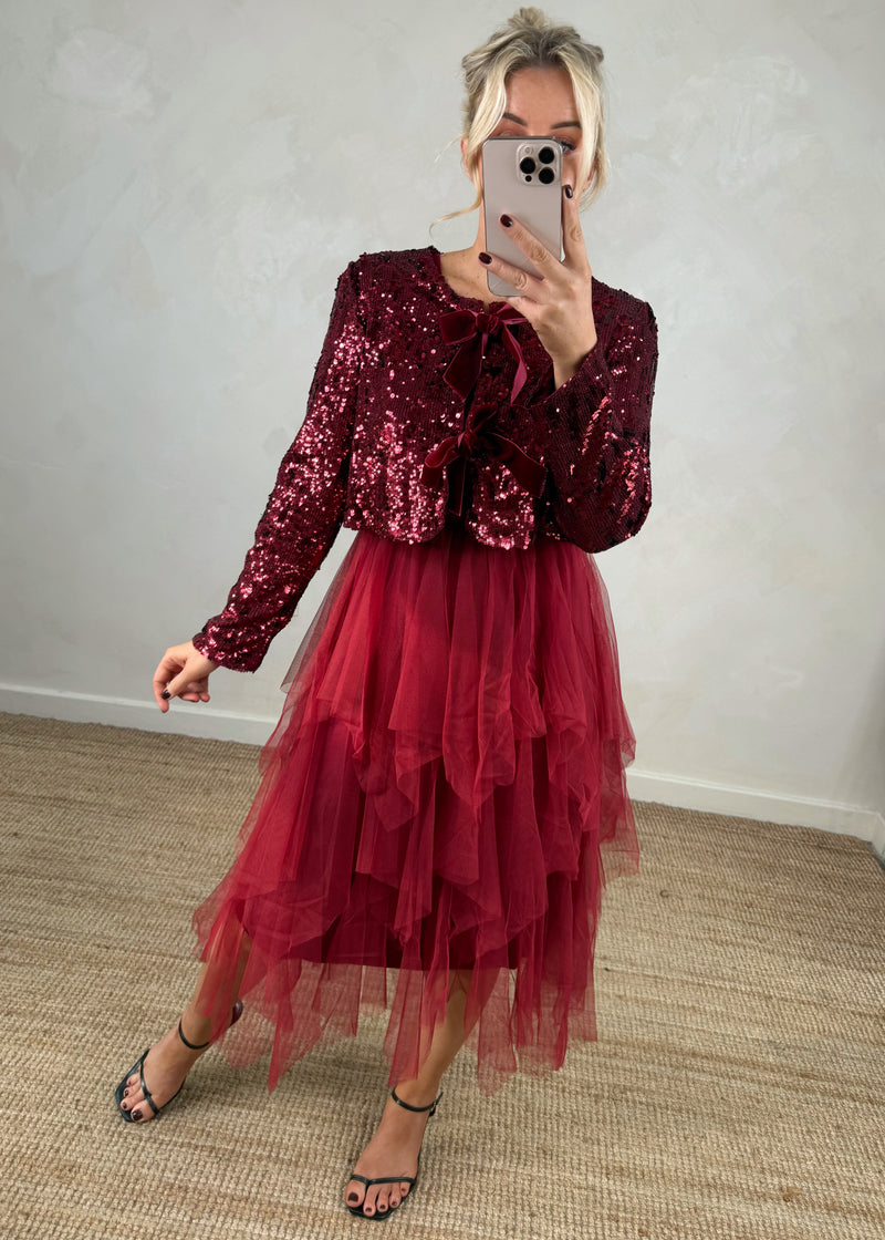 Glitterball Sequin dress set - deep red-The Style Attic
