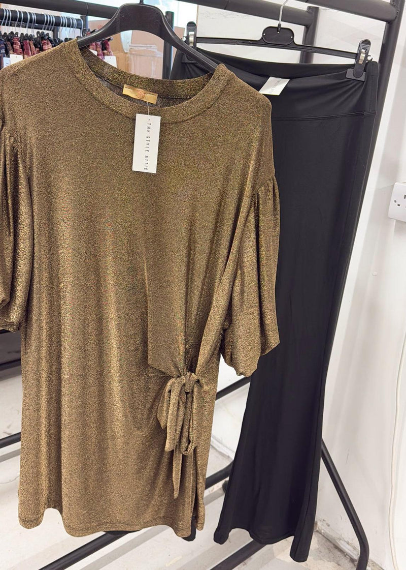 Glitz tie top - gold-The Style Attic
