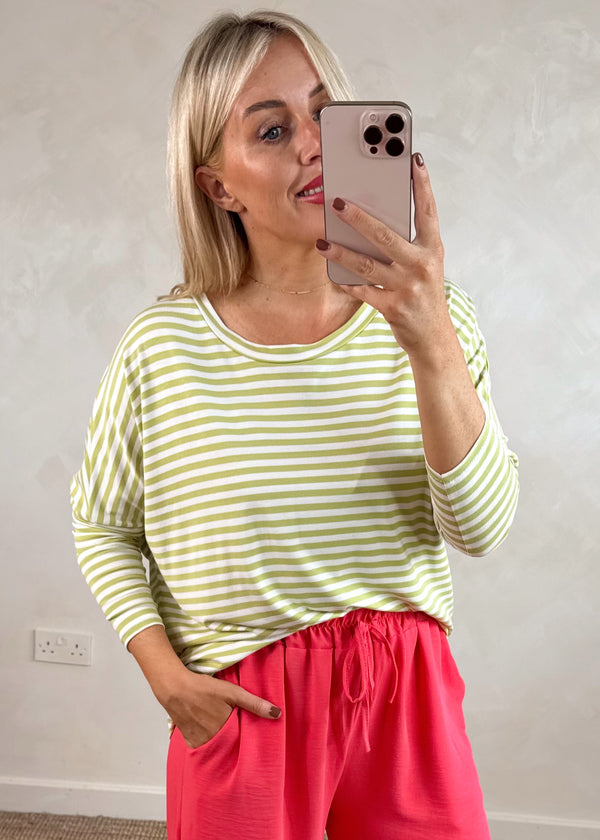 Gracie striped Tee - lime-The Style Attic