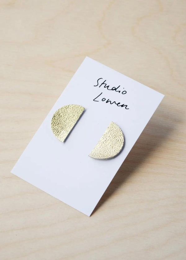 Half moon leather earrings - gold-The Style Attic