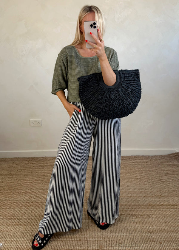 Half moon straw bag - black-The Style Attic