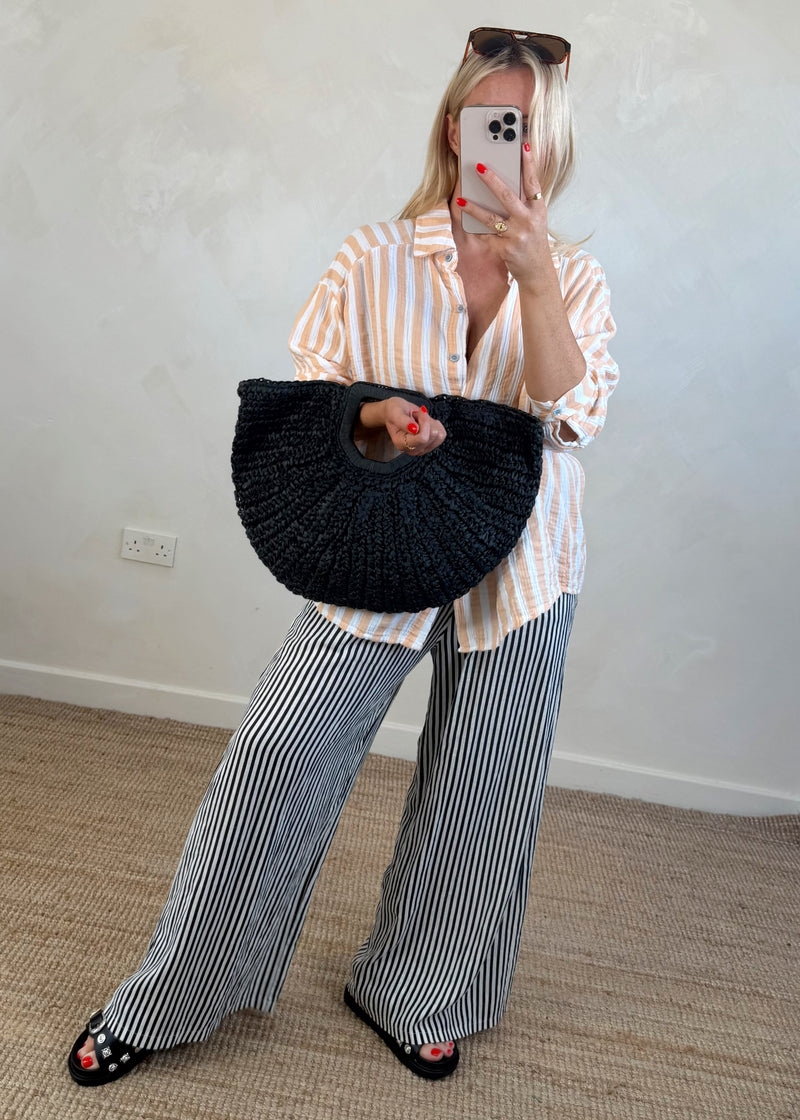 Half moon straw bag - black-The Style Attic