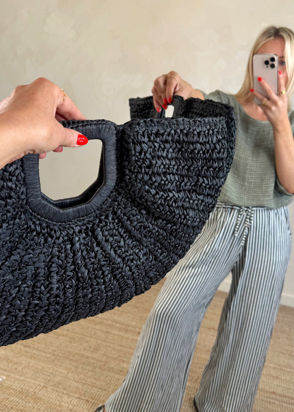 Half moon straw bag - black-The Style Attic