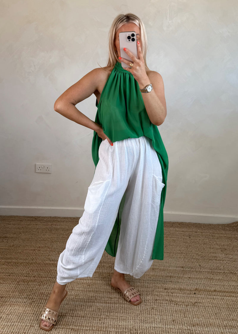 Halter neck dip hem blouse - green-The Style Attic