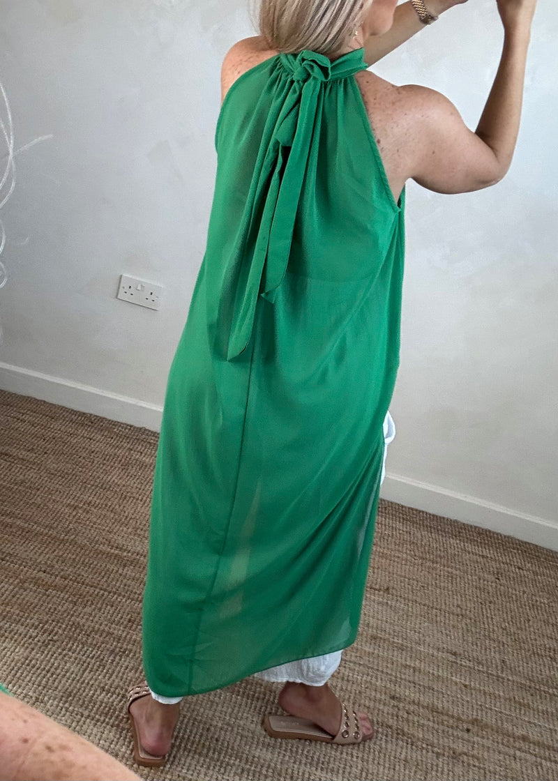 Halter neck dip hem blouse - green-The Style Attic