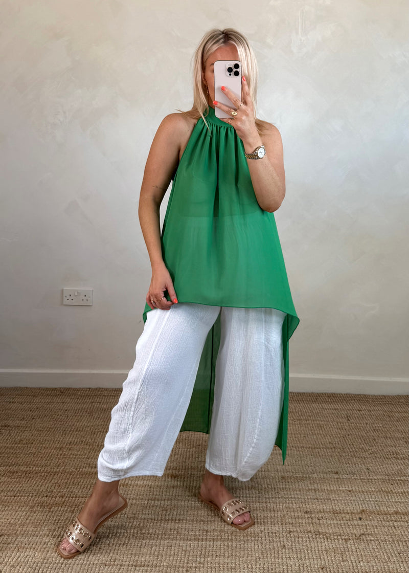 Halter neck dip hem blouse - green-The Style Attic