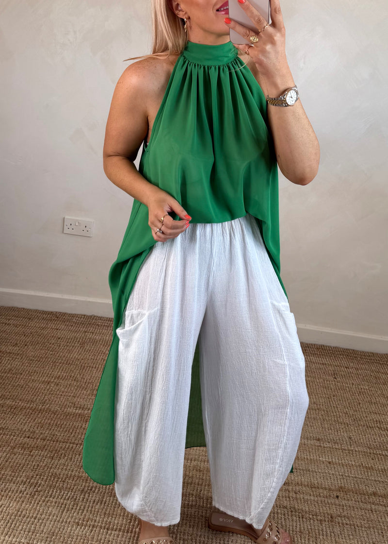 Halter neck dip hem blouse - green-The Style Attic