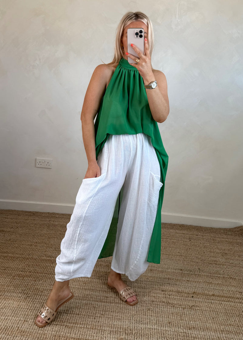 Halter neck dip hem blouse - green-The Style Attic