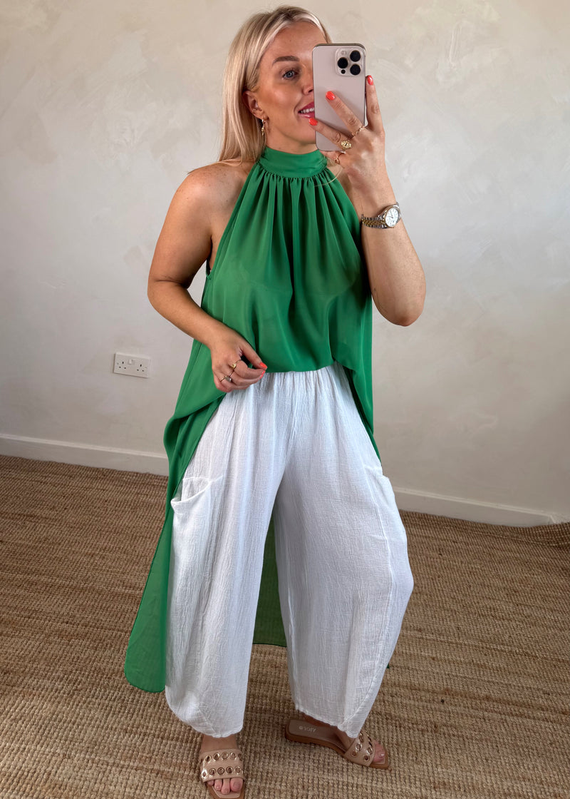 Halter neck dip hem blouse - green-The Style Attic