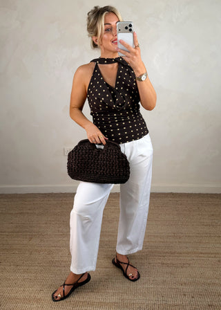 Halter neck polka dot top - Chocolate-The Style Attic