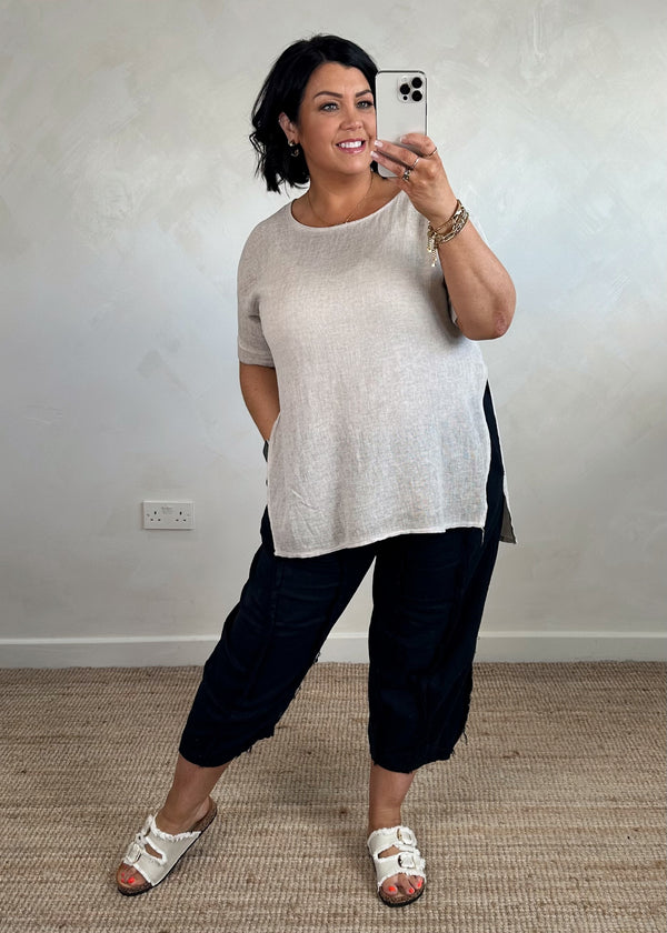 Hannah linen blend top - bone-The Style Attic