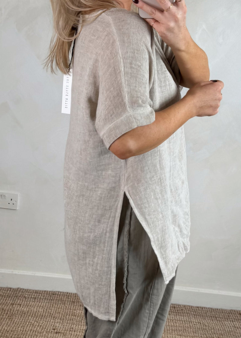 Hannah linen blend top - bone-The Style Attic