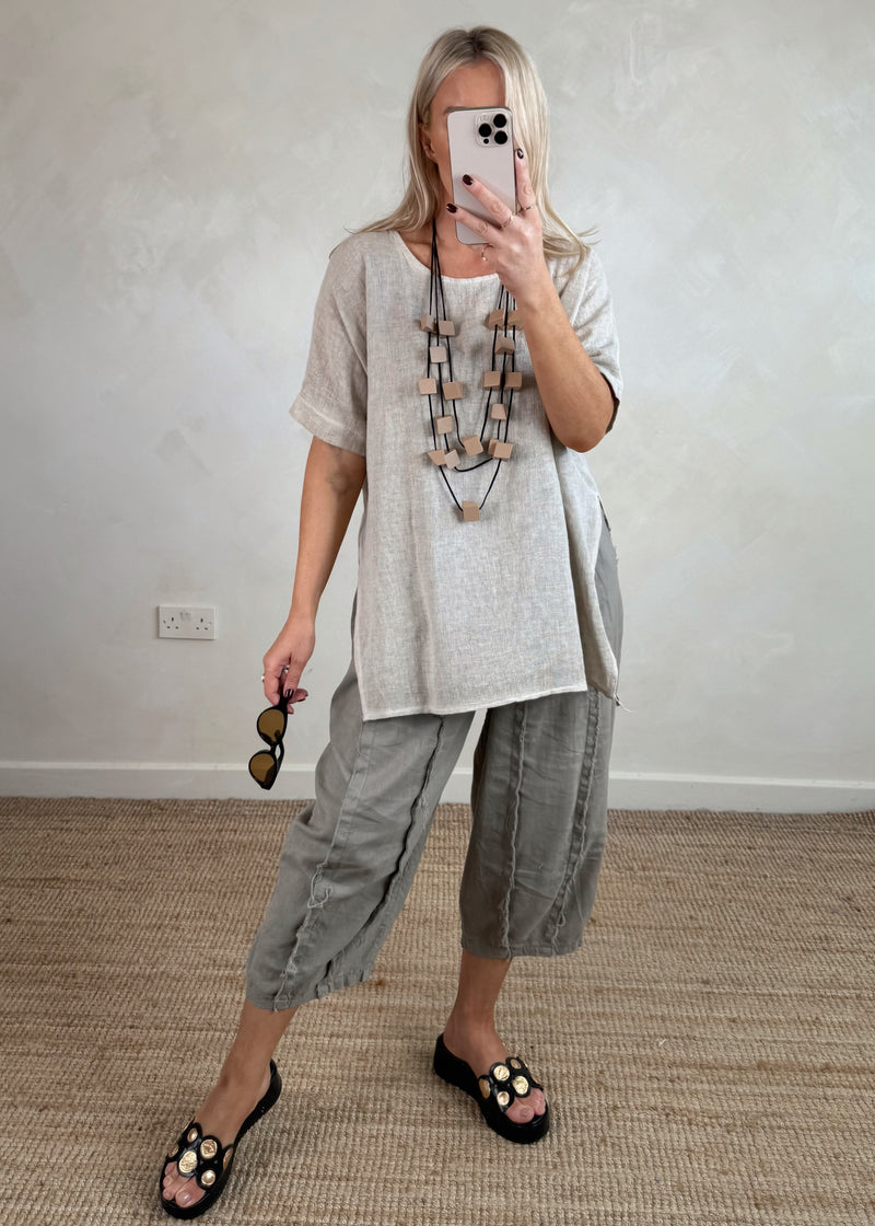 Hannah linen blend top - bone-The Style Attic
