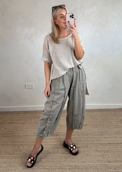 Hannah linen blend top - bone-The Style Attic