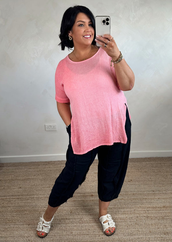Hannah linen blend top - coral-The Style Attic