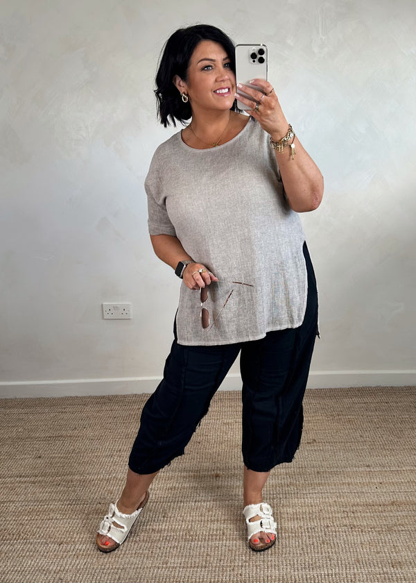 Hannah linen blend top - griege-The Style Attic