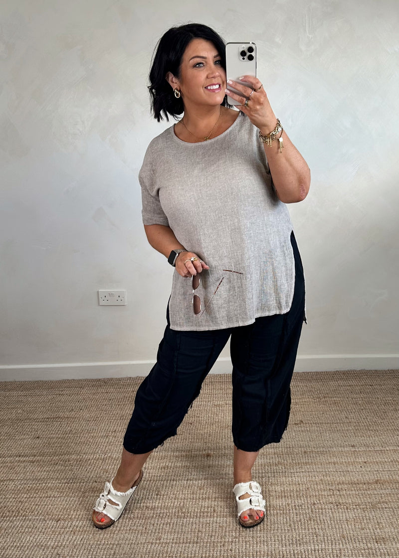 Hannah linen blend top - griege-The Style Attic
