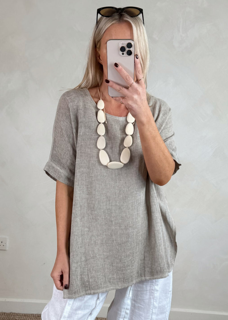 Hannah linen blend top - griege-The Style Attic