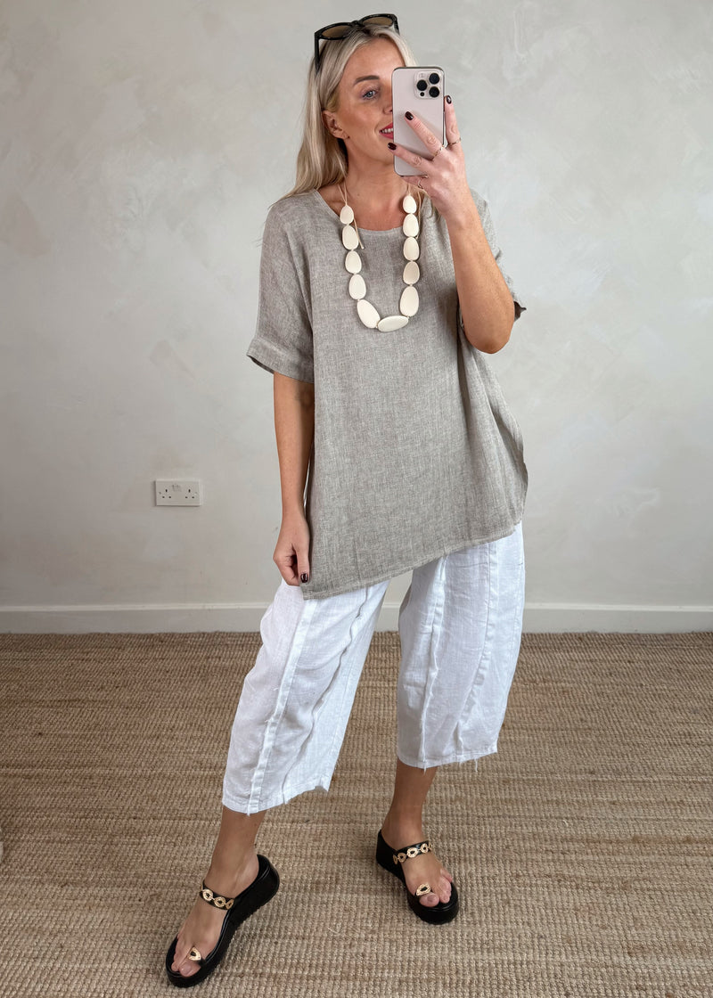 Hannah linen blend top - griege-The Style Attic
