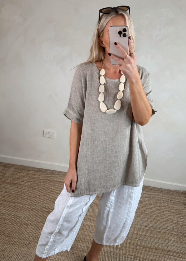 Hannah linen blend top - griege-The Style Attic