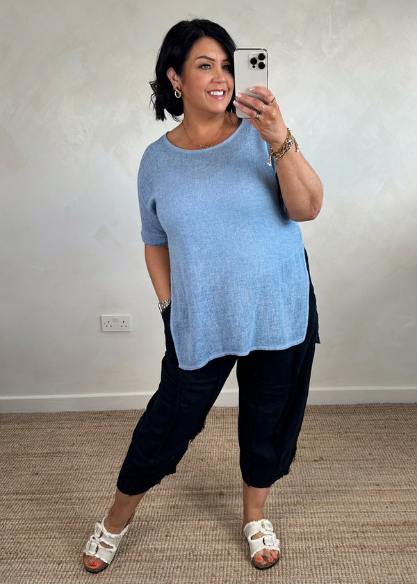 Hannah linen blend top - denim-The Style Attic