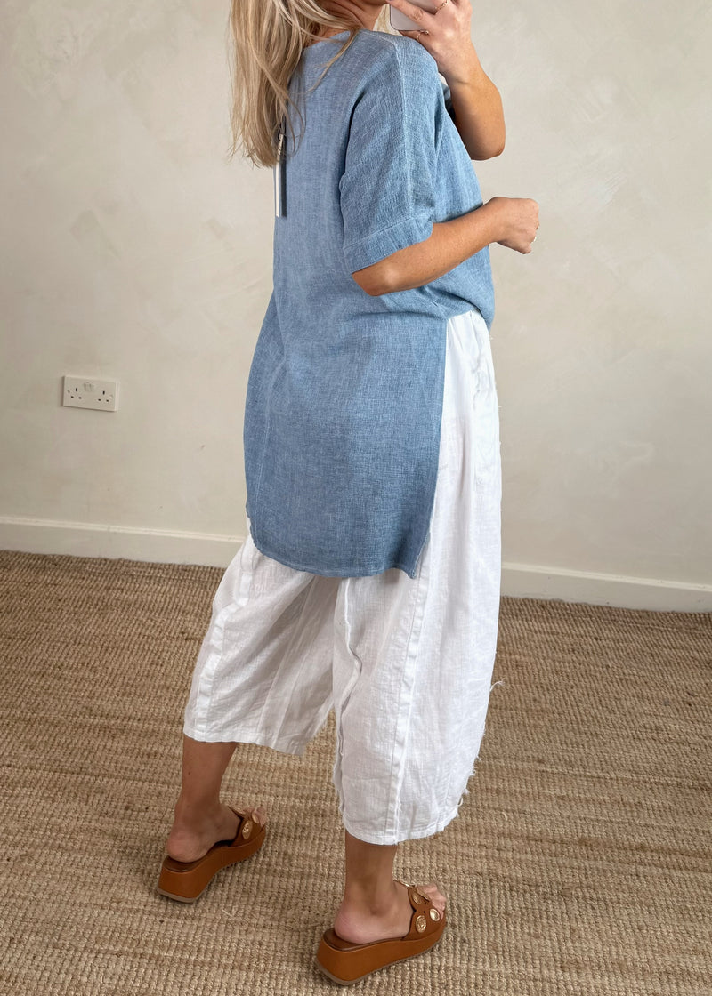 Hannah linen blend top - denim-The Style Attic