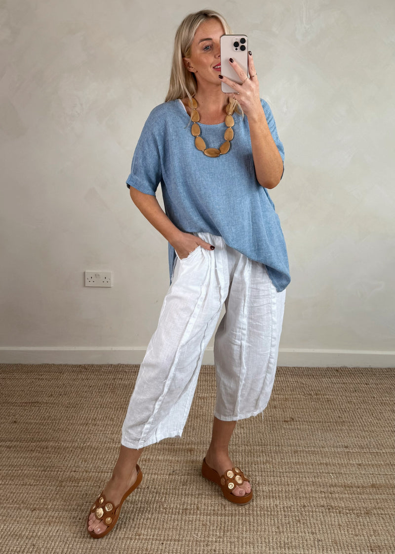 Hannah linen blend top - denim-The Style Attic