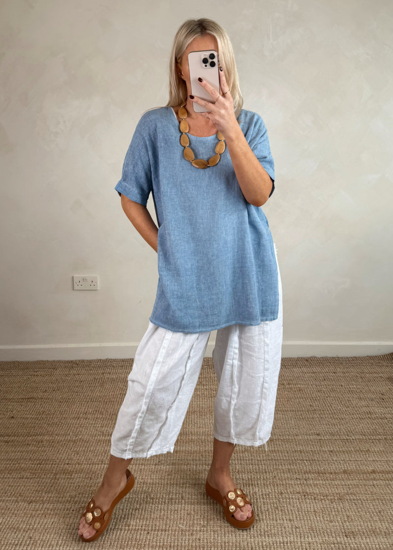 Hannah linen blend top - denim-The Style Attic