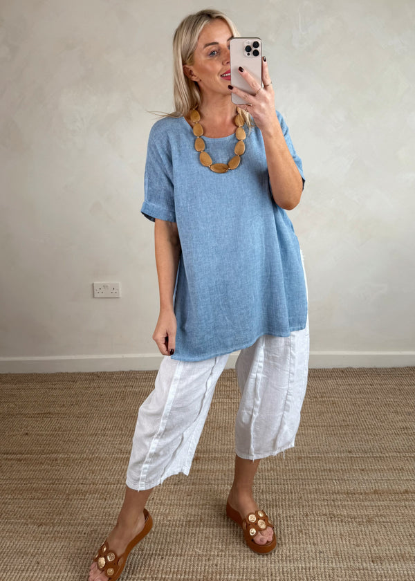 Hannah linen blend top - denim-The Style Attic
