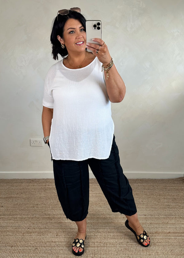 Hannah linen blend top - white-The Style Attic