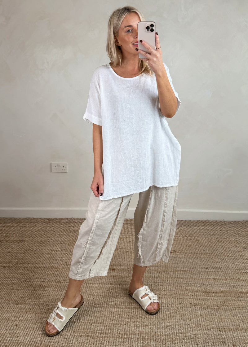 Hannah linen blend top - white-The Style Attic
