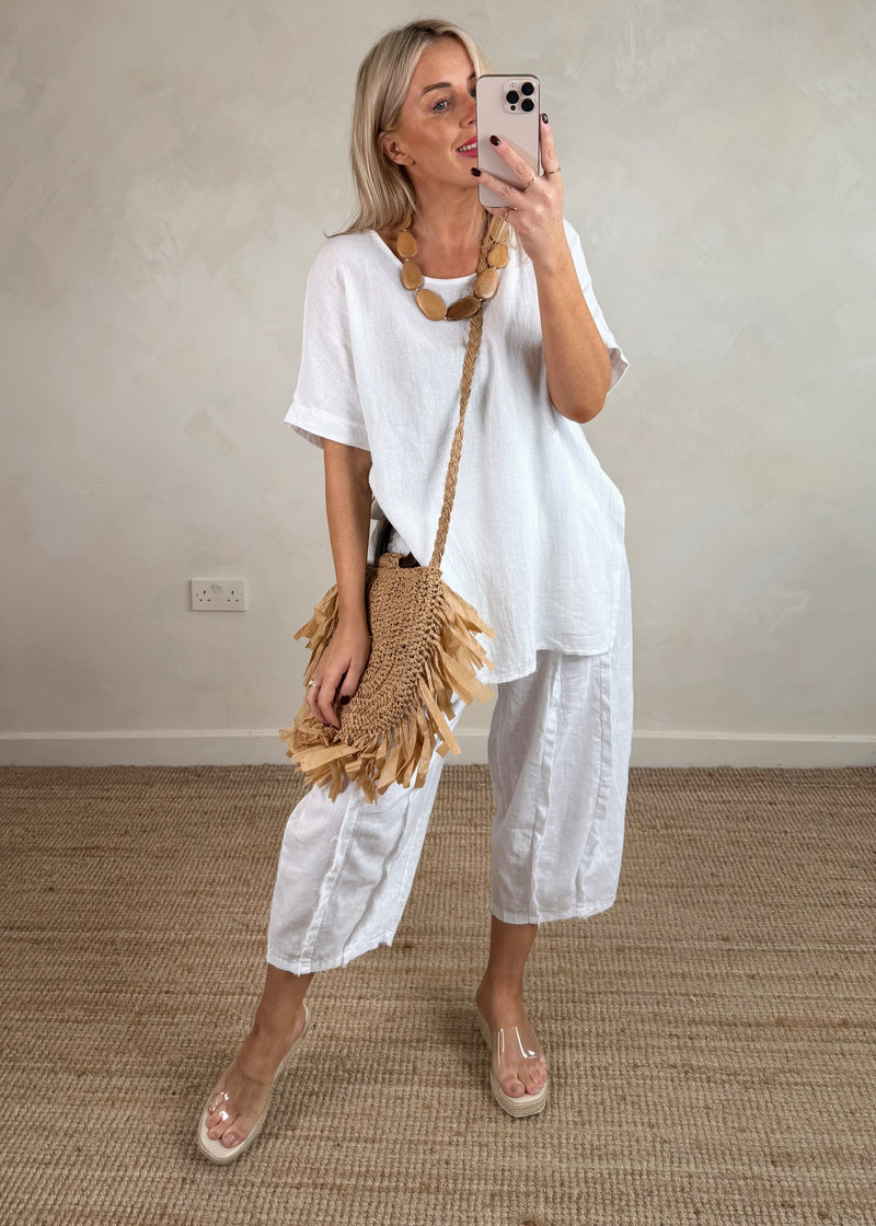 Hannah linen blend top - white-The Style Attic
