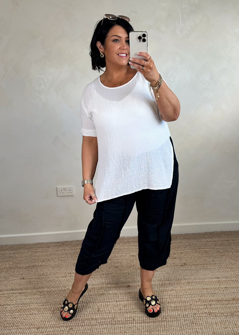 Hannah linen blend top - white-The Style Attic