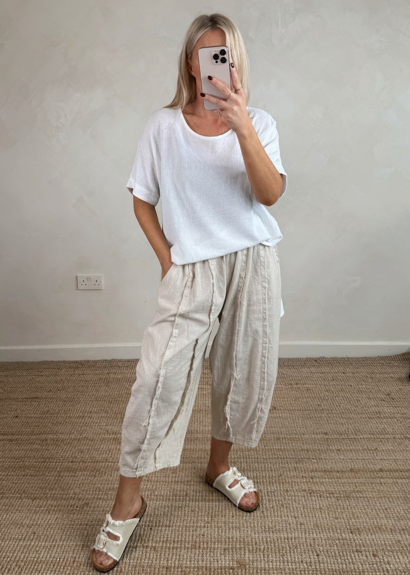 Hannah linen blend top - white-The Style Attic