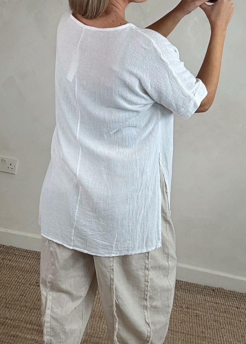 Hannah linen blend top - white-The Style Attic