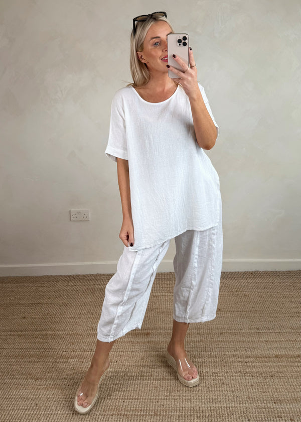 Hannah linen blend top - white-The Style Attic